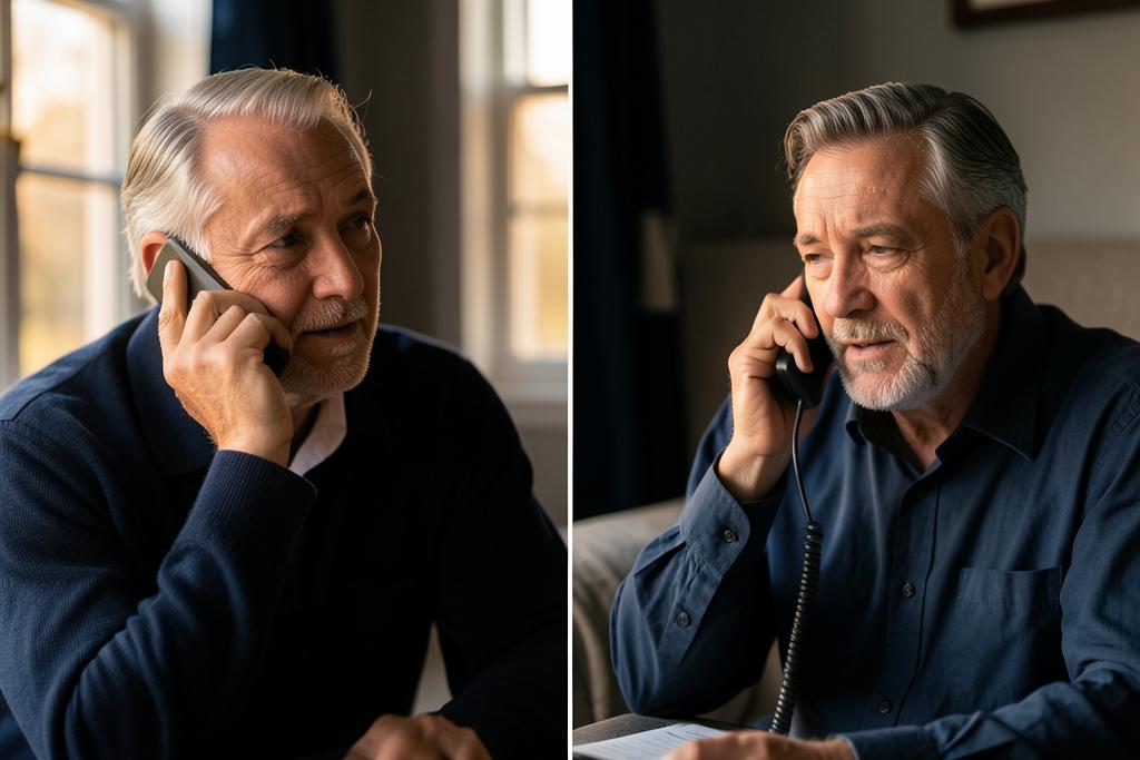 Two men talking on the phone, one offering guidance to the other